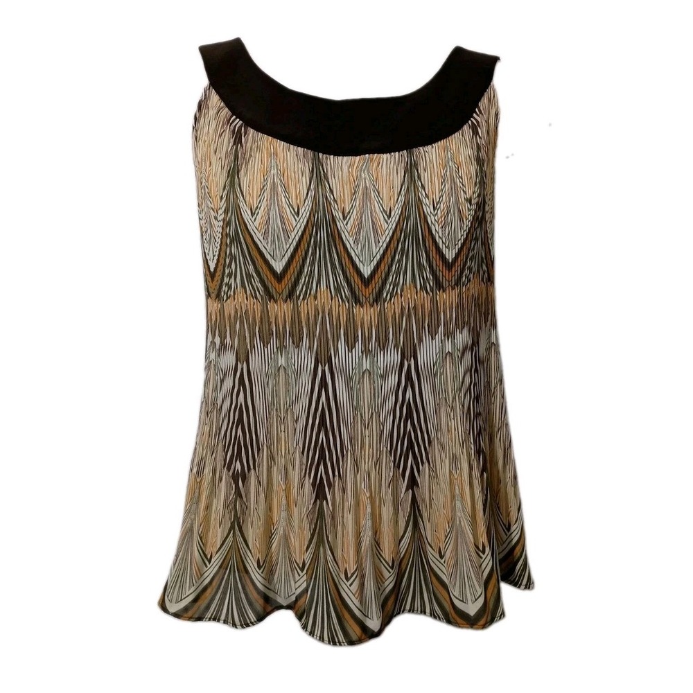Sere Nade Tank Top Women's 2X Boho Geometric Chevron Brown Tan Sleeveless Blouse